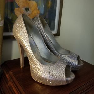Silver rhinestone platform heels